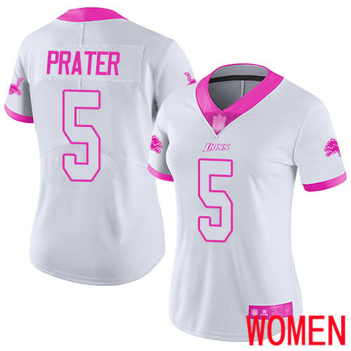 Detroit Lions Limited White Pink Women Matt Prater Jersey NFL Football #5 Rush Fashion->youth nfl jersey->Youth Jersey